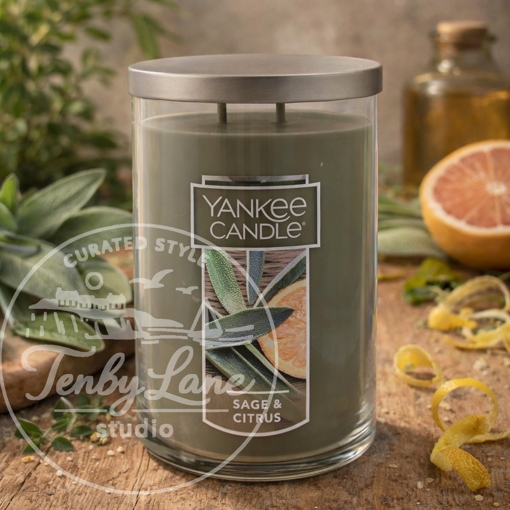 Yankee Candle Sage & Citrus 22oz Large Glass Jar Dual Wick Clean‎ Herbal Scent